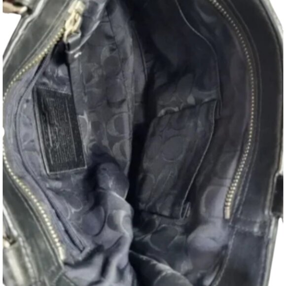 Coach Hampton Black Leather Satchel Top Double Handle Bag Dog Leash Clip F08A70 - Picture 13 of 15